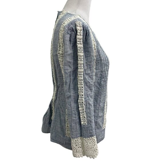 Sundance Embroidered Crochet Lace Boho Feminine Top Blouse Blue White size Small - Picture 4 of 8